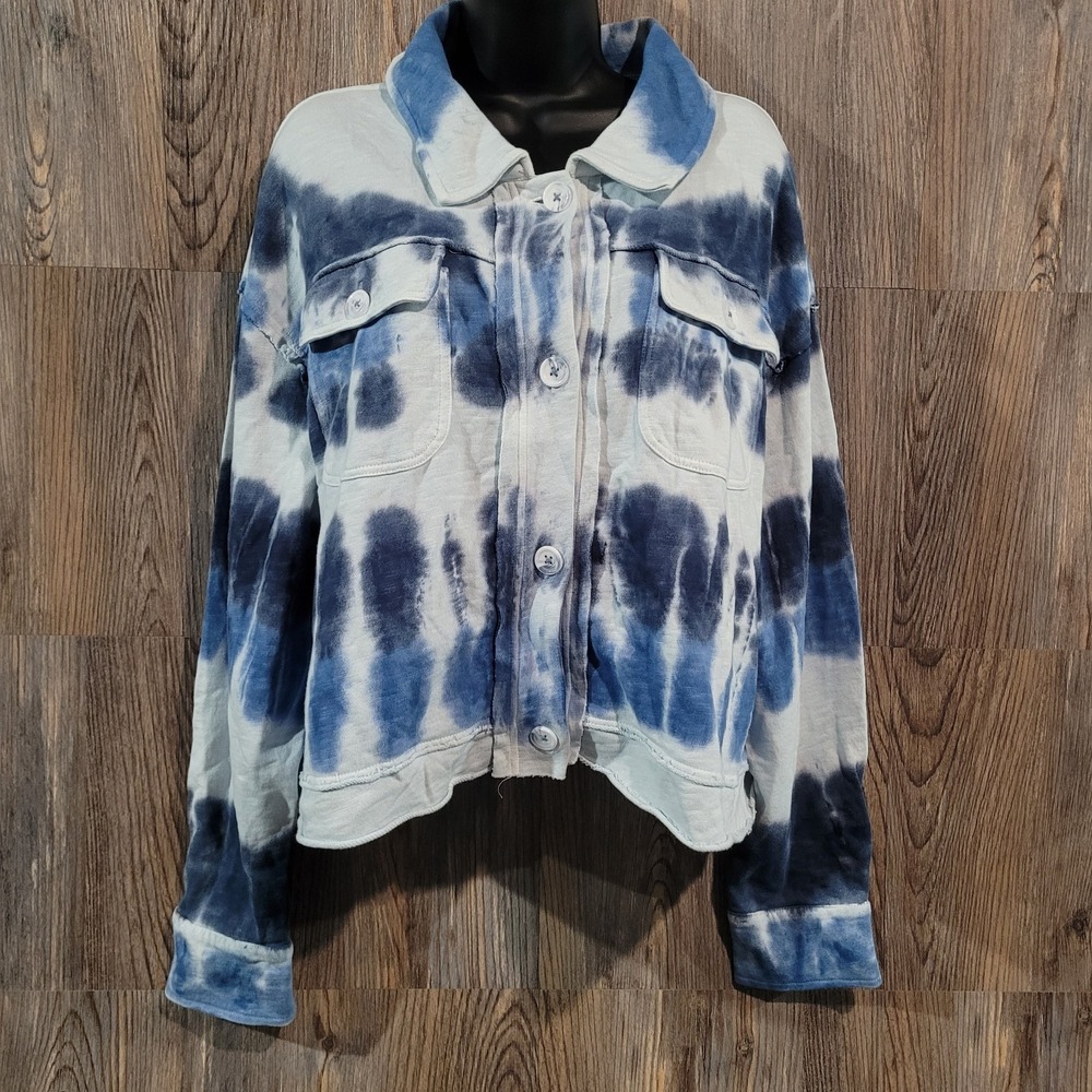 APNY Cropped Tie-Dye Jacket Sz XL White/Indigo 100% Cotton Hippie Festival READ